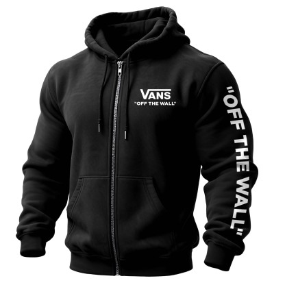 Men's Vintage Off The Wall Print Pocket Full-Zip Long Sleeve Hoodie Jacket-Unitsen