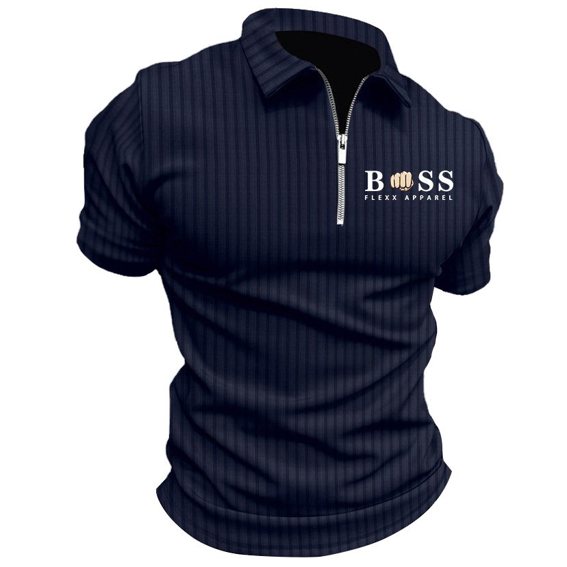 Men's T-Shirt Zipper Polo Stripe Print Outdoor Summer Daily Short Sleeve Tops-Unitsen