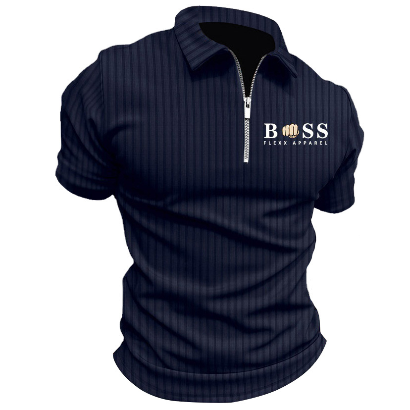 Men's T-Shirt Zipper Polo Stripe Print Outdoor Summer Daily Short Sleeve Tops-Unitsen