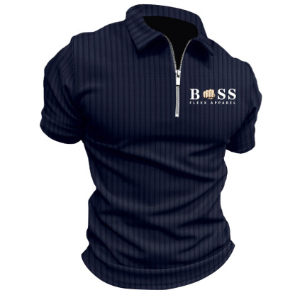 Men's T-Shirt Zipper Polo Stripe Print Outdoor Summer Daily Short Sleeve Tops-Unitsen