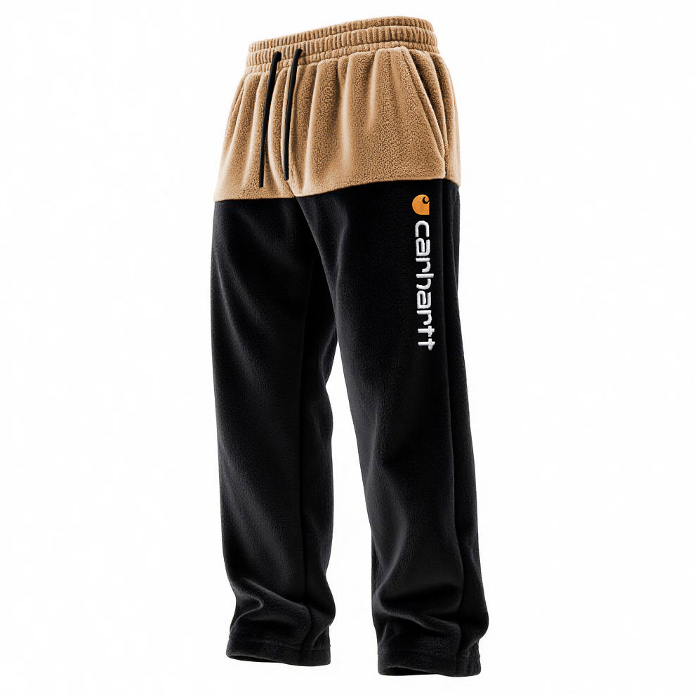 Men's Vintage Embroidery Fleece Contrast Waistband Sweatpants Pants-Unitsen