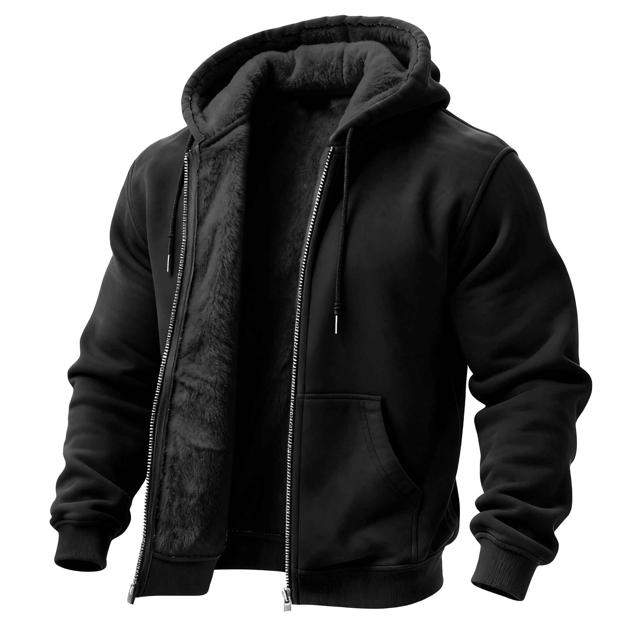 Men's Vintage Fleece Pocket Full Zip Long Sleeve Hoodie Jacket