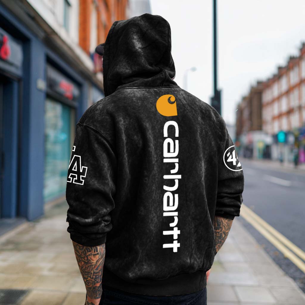 Men's Vintage Distressed Washed Black Oversized Hoodie-Unitsen