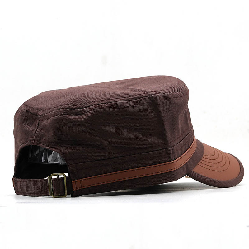 Men's Flat-top Leather Peaked Cap Military Cap Casual Sun Hat-Unitsen