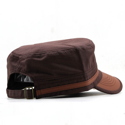 Men's Flat-top Leather Peaked Cap Military Cap Casual Sun Hat-Unitsen