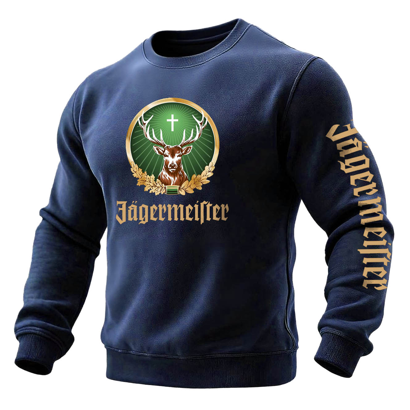 Men's Vintage Deer Letter Print Pocket Long Sleeve Crewneck Sweatshirt-Unitsen