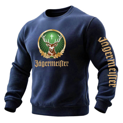 Men's Vintage Deer Letter Print Pocket Long Sleeve Crewneck Sweatshirt-Unitsen