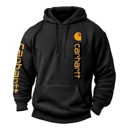 Men's Vintage Letter Print Pocket Long Sleeve Hoodie-Unitsen