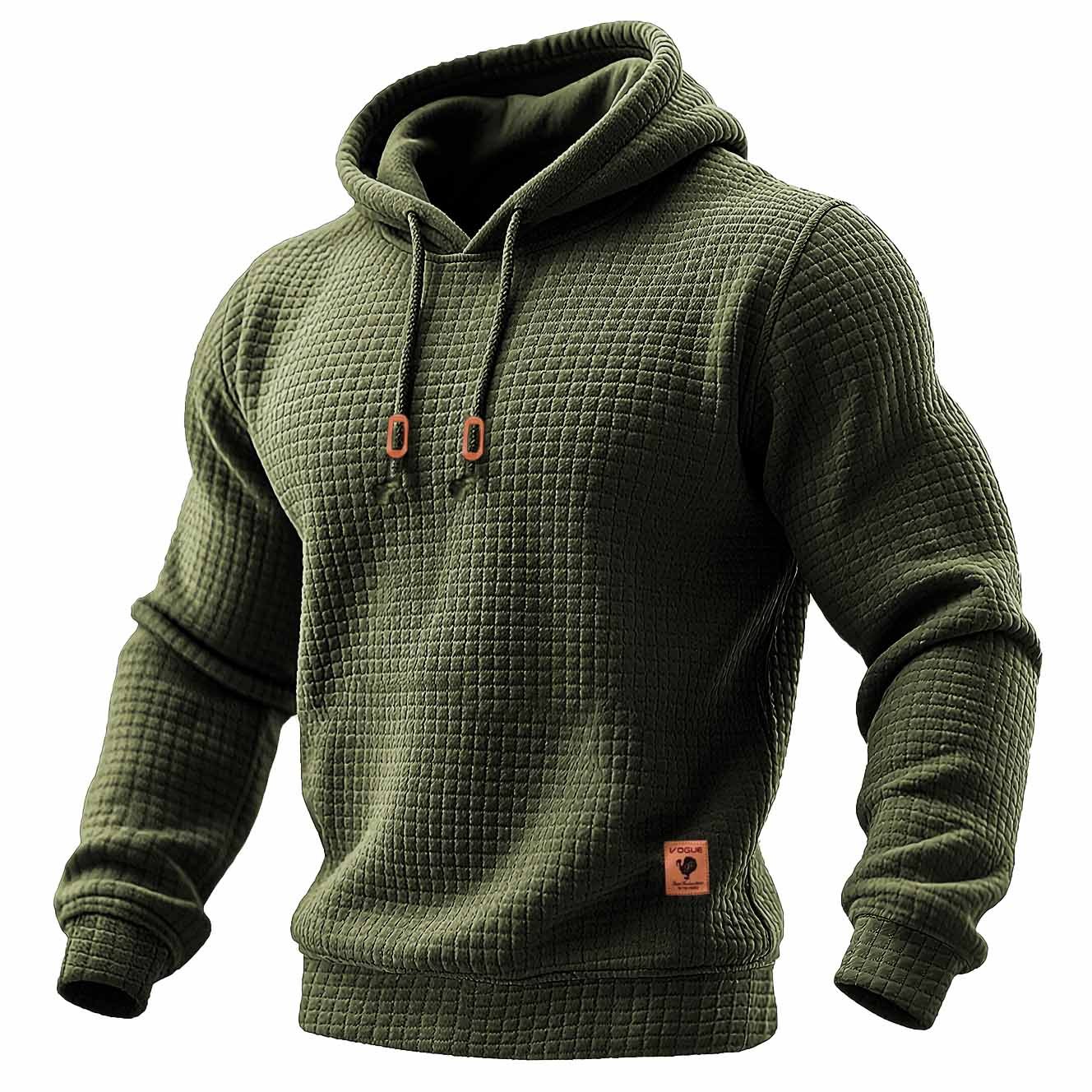 Men's Quilted Waffle Outdoor Sports Solid Color Long Sleeve Daily Tops Hoodie-Unitsen