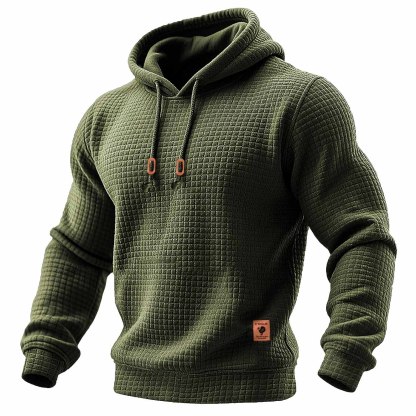 Men's Quilted Waffle Outdoor Sports Solid Color Long Sleeve Daily Tops Hoodie-Unitsen