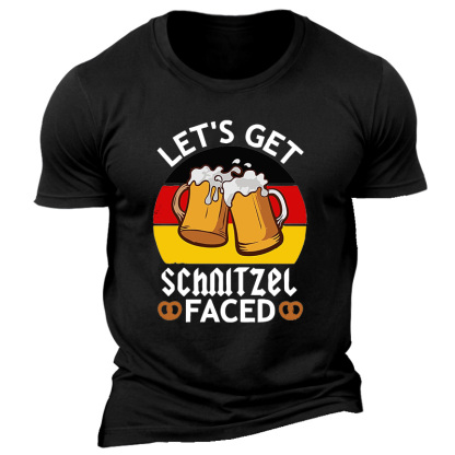 Men's Vintage Let's Get The Schnitzel Faced Oktoberfest Print Crew Neck Short Sleeve T-shirt-Unitsen
