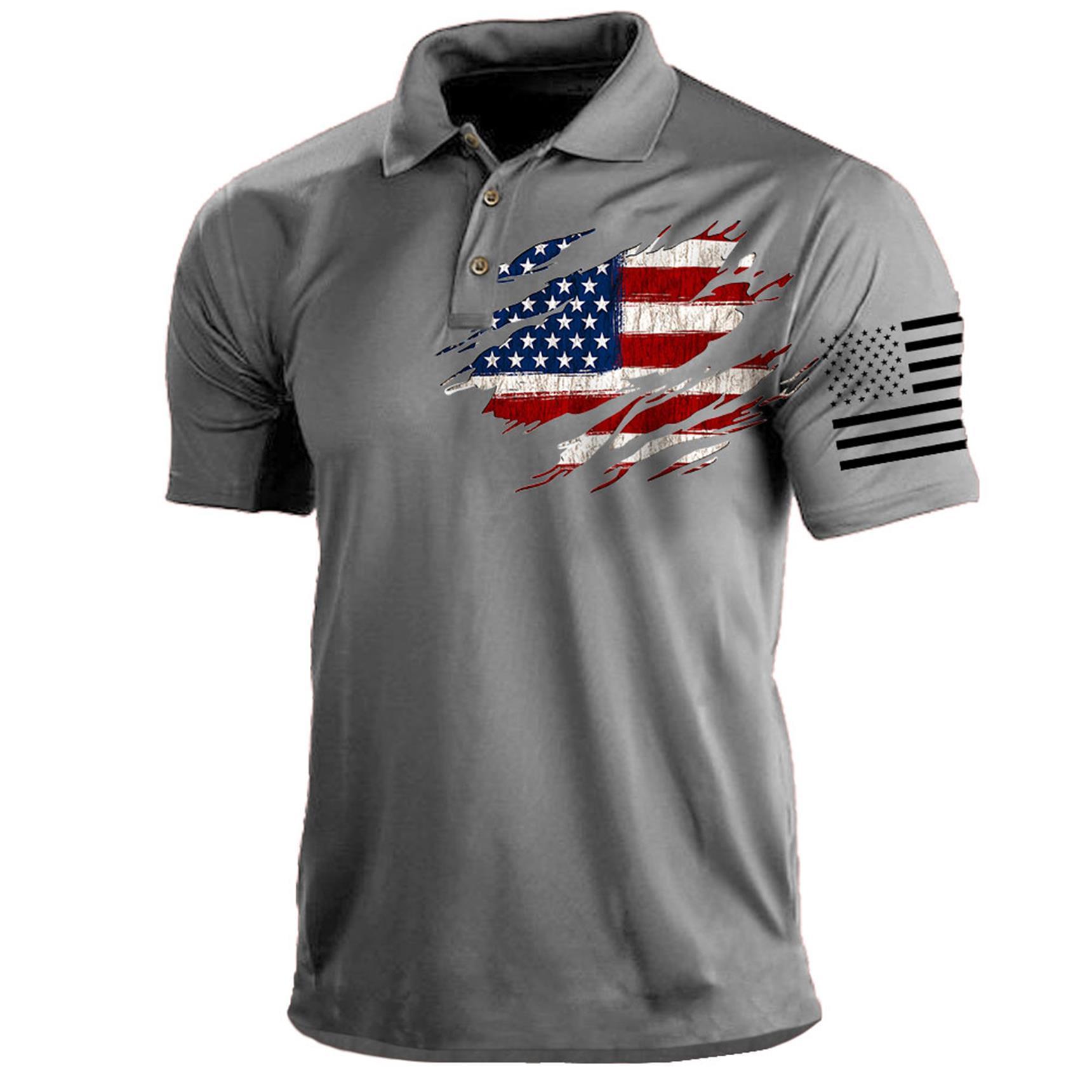 Men's T-Shirt Polo Vintage American Flag Independence Day Short Sleeve Outdoor Summer Daily Top Navy Blue Black Khaki-Unitsen