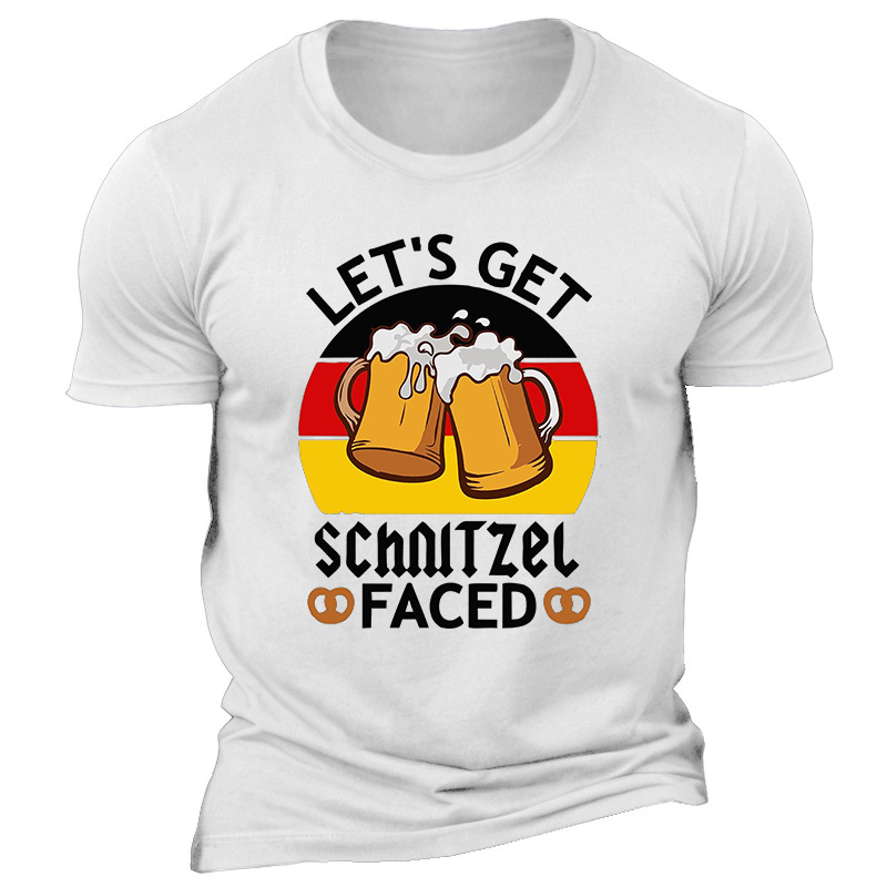 Men's Vintage Let's Get The Schnitzel Faced Oktoberfest Print Crew Neck Short Sleeve T-shirt-Unitsen