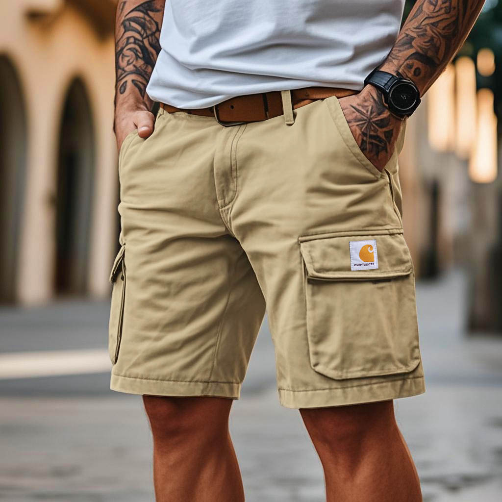 Men's Cargo Shorts Vintage Washed And Distressed Multi-Pocket Casual Surf Khaki Walkshort-Unitsen