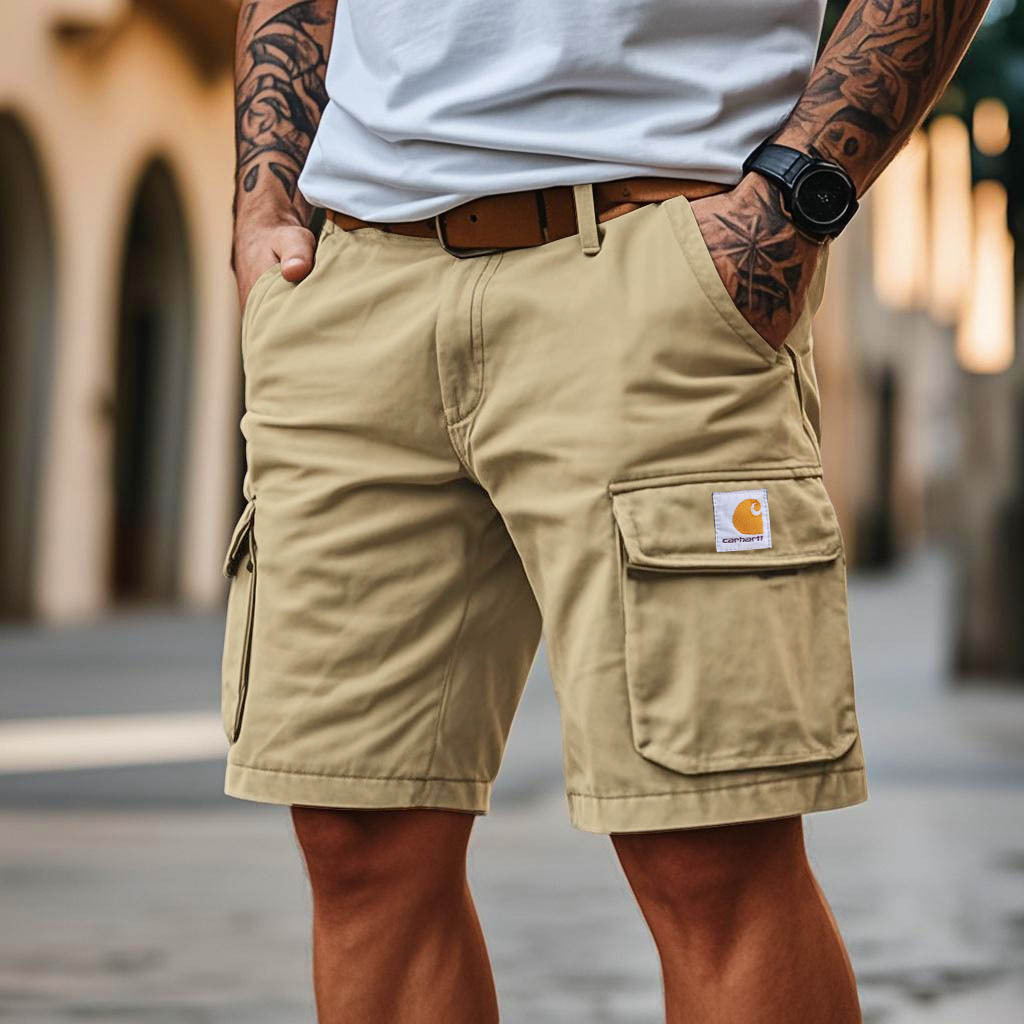 Men's Cargo Shorts Vintage Washed And Distressed Multi-Pocket Casual Surf Khaki Walkshort-Unitsen