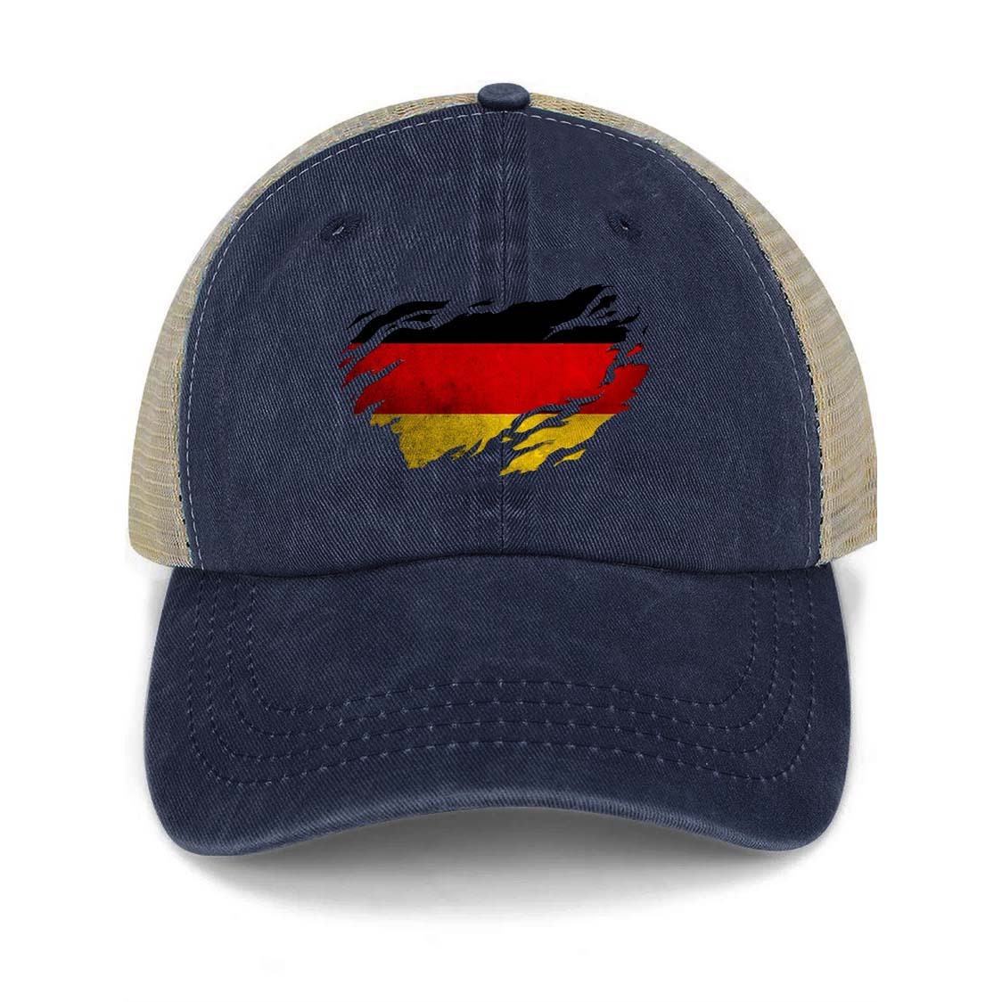 Vintage German Flag Washed Cotton Panel Mesh Sun Hat-Unitsen