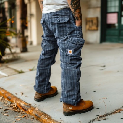 Men's Vintage Waffle Knitted Outdoor Cargo Pants Trousers-Unitsen