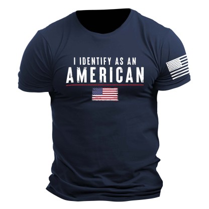 Men's Vintage I Identify As An American Patriotic Print Daily Short Sleeve Crew Neck T-Shirt-Unitsen
