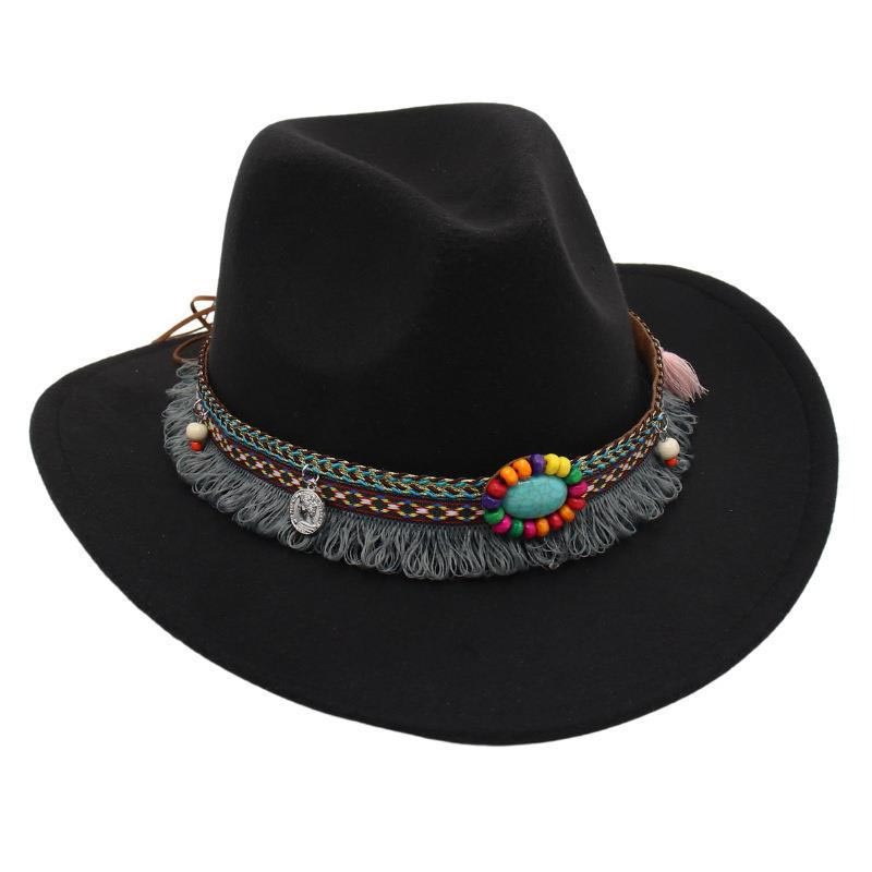 Unisex Western Cowboy Outdoor Felt Hat Sun Hat-Unitsen