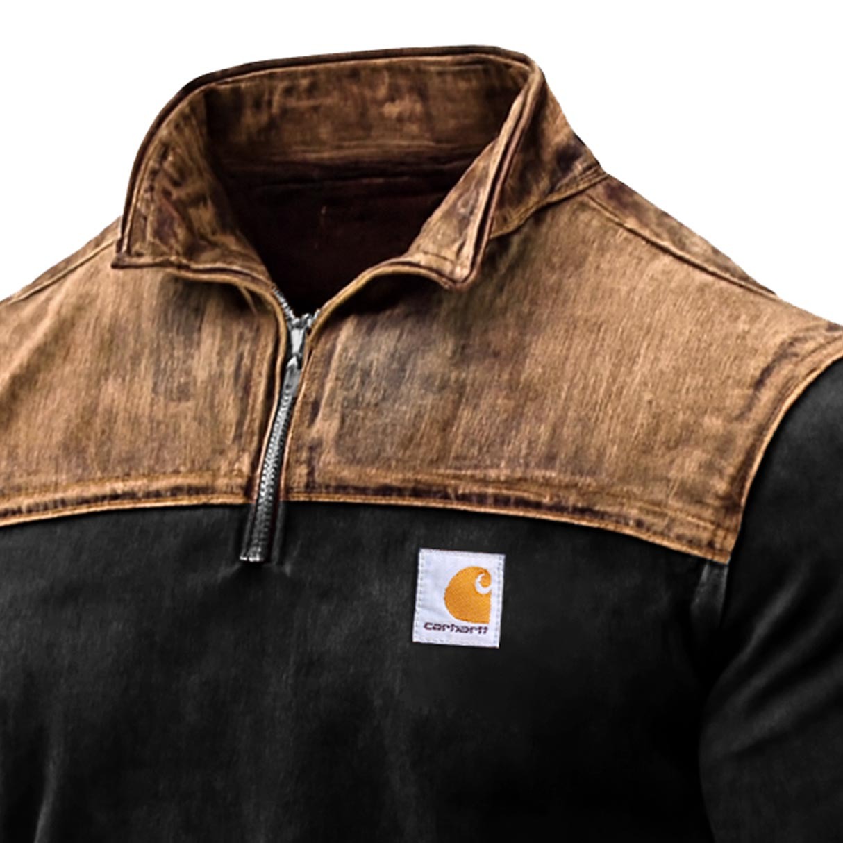 Men's Vintage Western Cowboy Black Quarter-Zip Stand Collar Sweatshirt-Unitsen