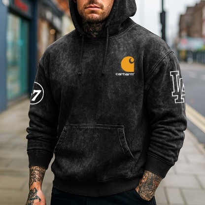 Men's Vintage Distressed Washed Black Oversized Hoodie-Unitsen