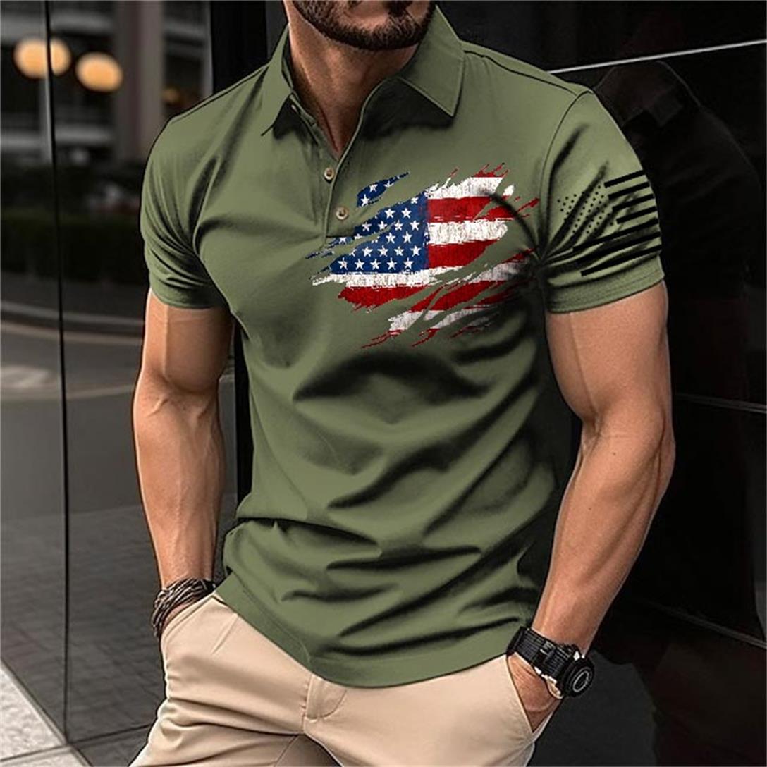 Men's T-Shirt Polo Vintage American Flag Independence Day Short Sleeve Outdoor Summer Daily Top Navy Blue Black Khaki-Unitsen