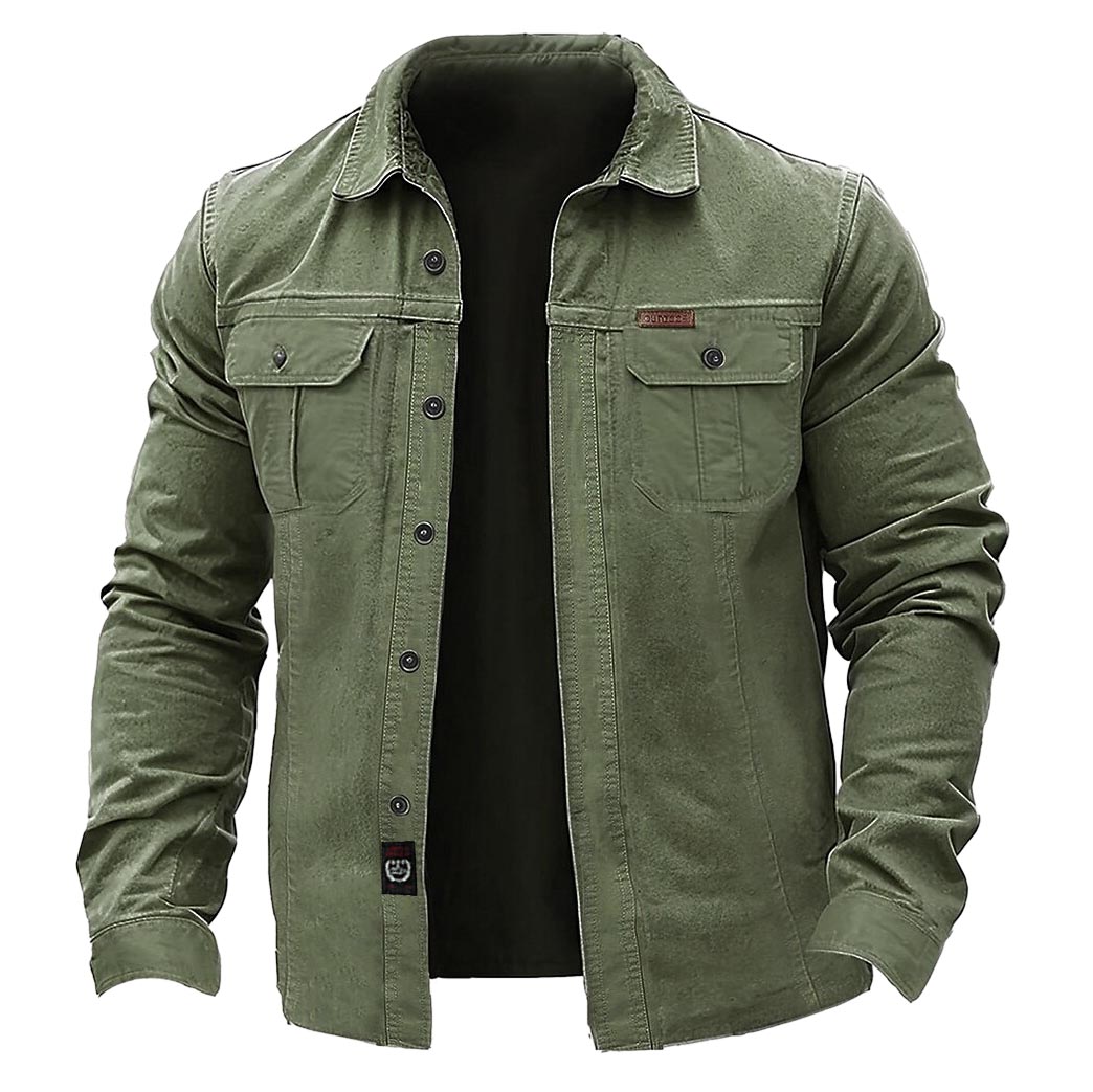 Men's Vintage Outdoor Workwear Pocket Long Sleeve Lapel Utility Shirt-Unitsen