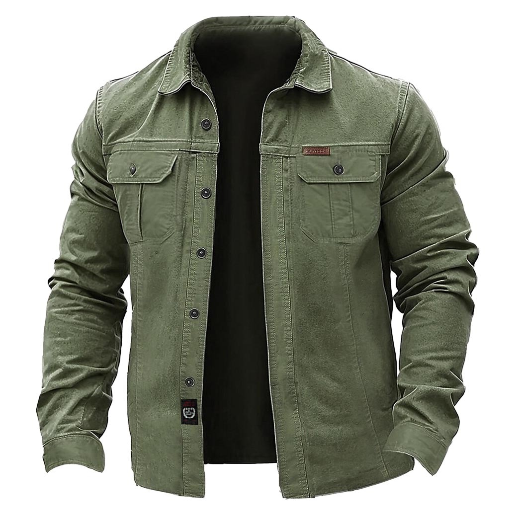 Men's Vintage Outdoor Workwear Pocket Long Sleeve Lapel Utility Shirt-Unitsen