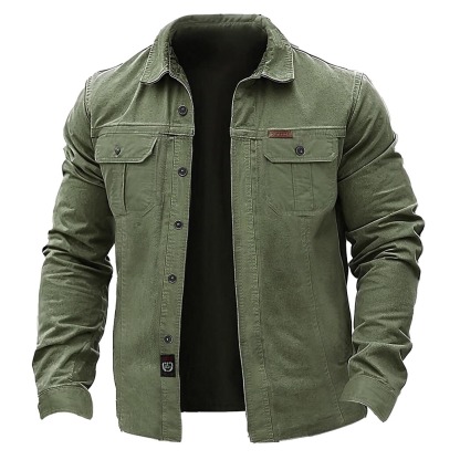 Men's Vintage Outdoor Workwear Pocket Long Sleeve Lapel Utility Shirt-Unitsen