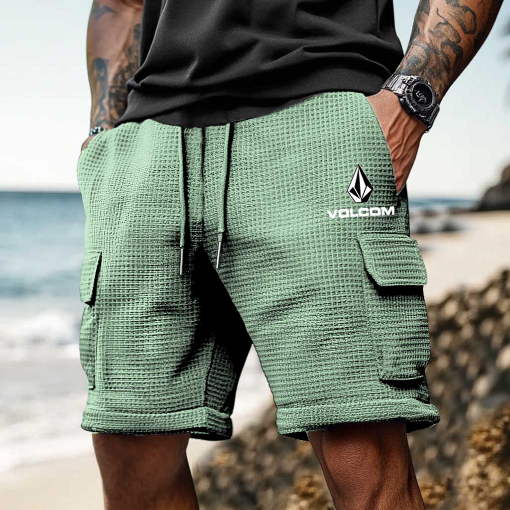 Volcom Men's Vintage Waffle Knit Casual Elastic Drawstring Walkshort Surf Cargo Shorts-Unitsen