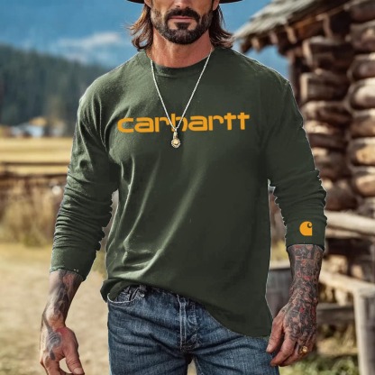 Men's Vintage Western Cowboy Casual Round Neck Long Sleeve T-Shirt-Unitsen
