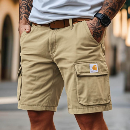 Men's Cargo Shorts Vintage Washed And Distressed Multi-Pocket Casual Surf Khaki Walkshort-Unitsen