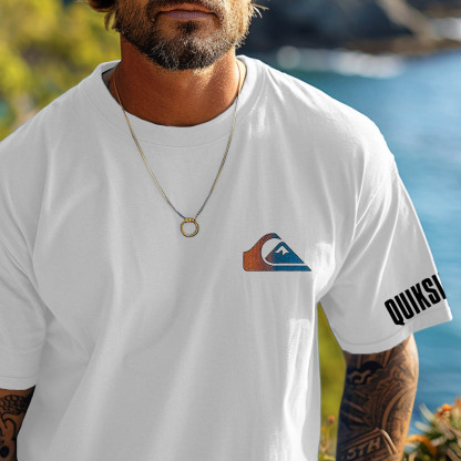Men's Vintage Surf Print Beach Daily Crew Neck Short Sleeve T-Shirt-Unitsen