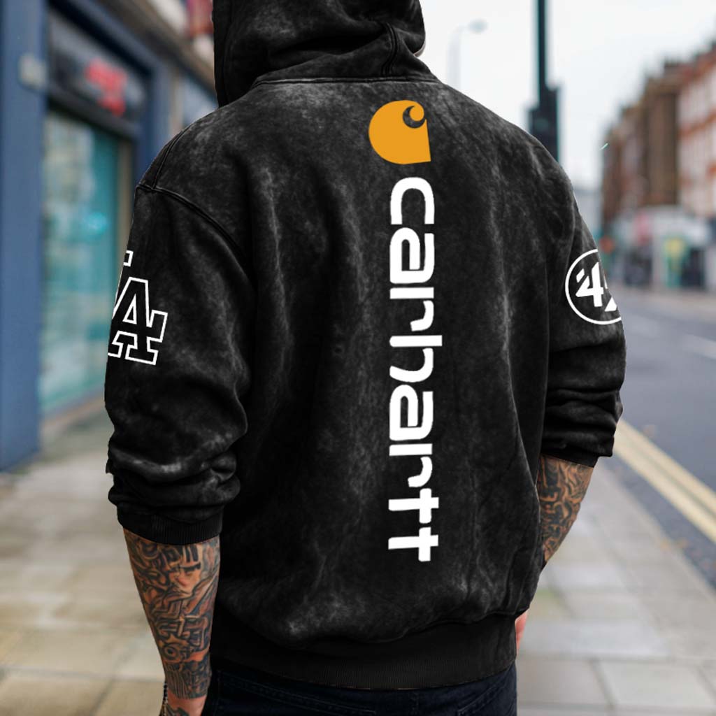 Men's Vintage Distressed Washed Black Oversized Hoodie-Unitsen