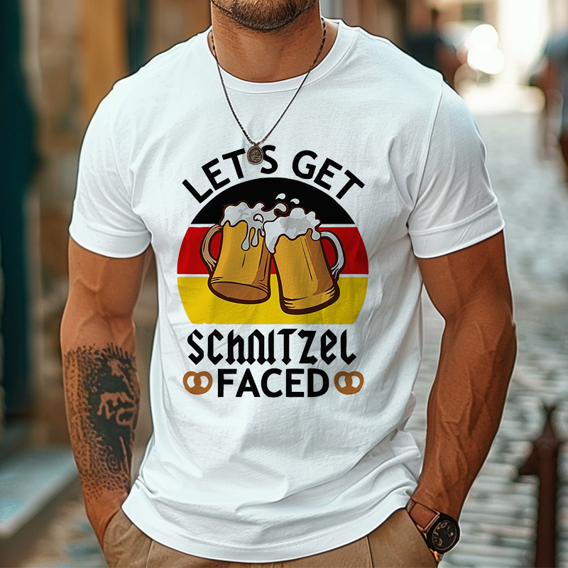 Men's Vintage Let's Get The Schnitzel Faced Oktoberfest Print Crew Neck Short Sleeve T-shirt-Unitsen