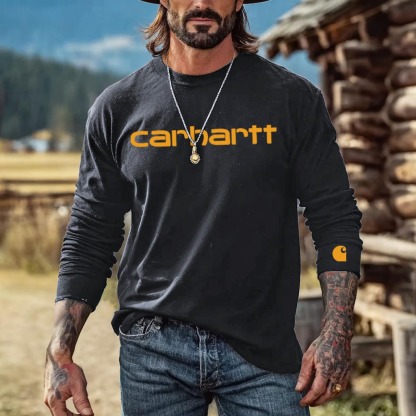 Men's Vintage Western Cowboy Casual Round Neck Long Sleeve T-Shirt-Unitsen