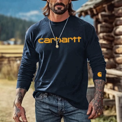 Men's Vintage Western Cowboy Casual Round Neck Long Sleeve T-Shirt-Unitsen
