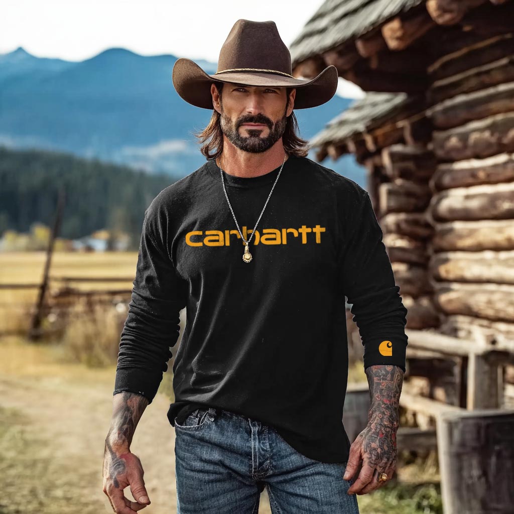 Men's Vintage Western Cowboy Casual Round Neck Long Sleeve T-Shirt-Unitsen