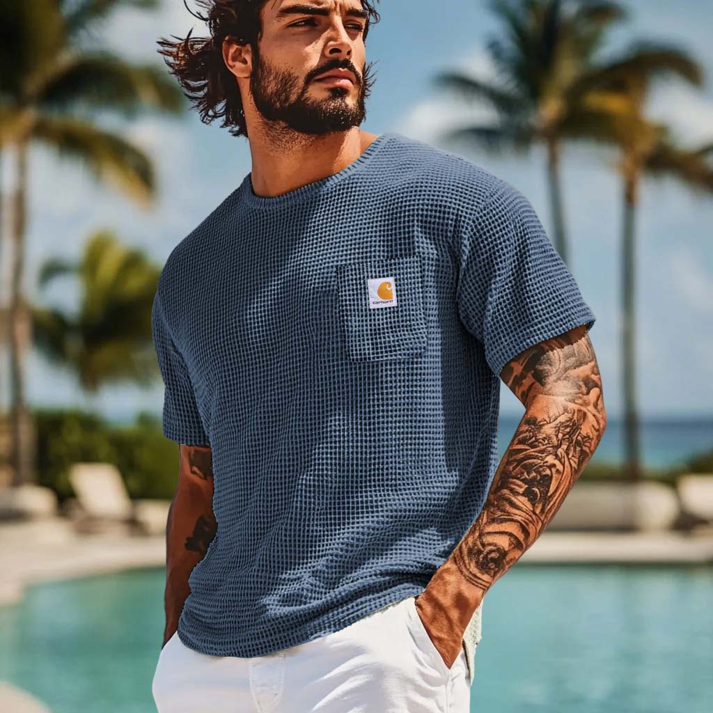 Men's Carhartt Vintage Waffle Knit Patch Pocket Short Sleeve Crew Neck T-Shirt-Unitsen