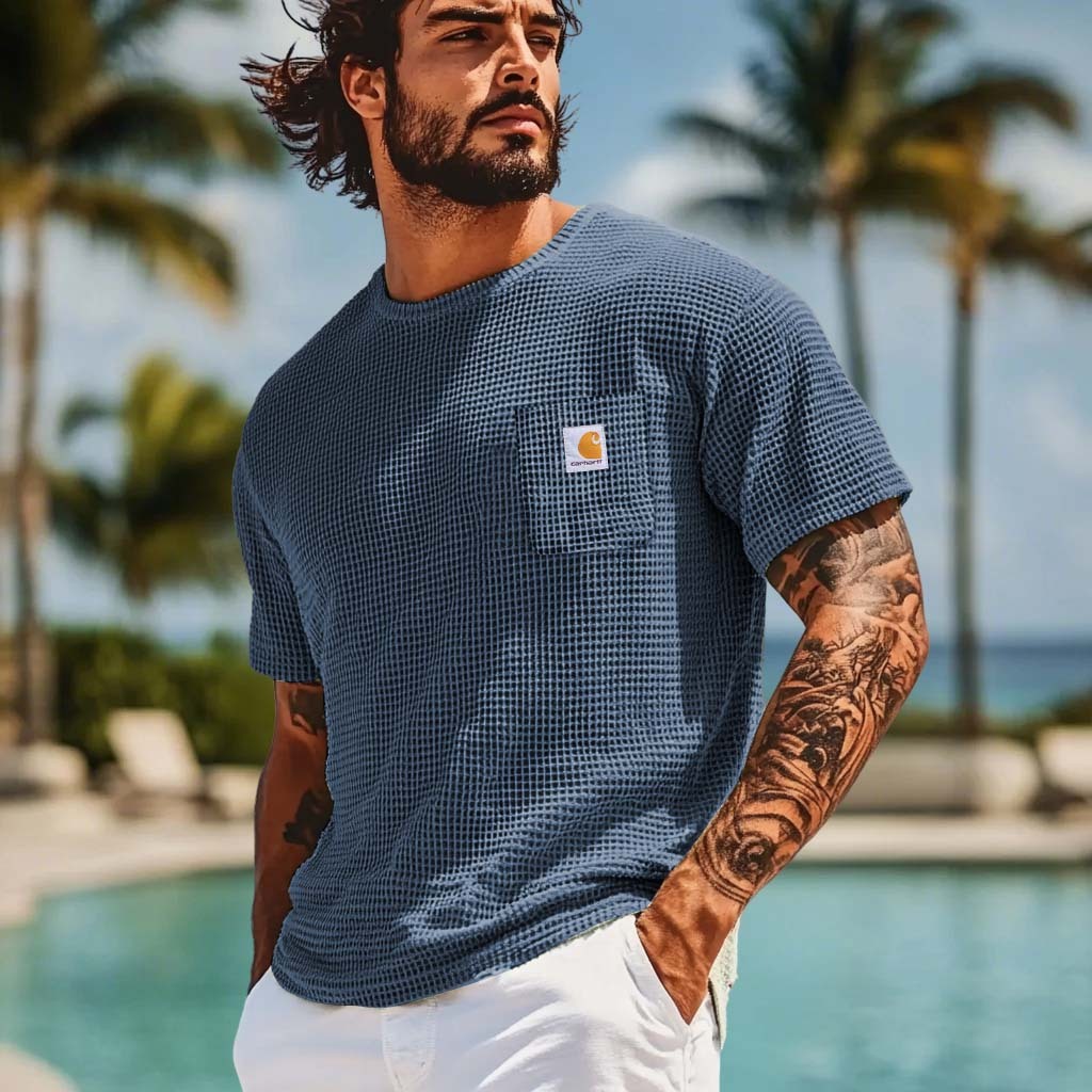 Men's Carhartt Vintage Waffle Knit Patch Pocket Short Sleeve Crew Neck T-Shirt-Unitsen