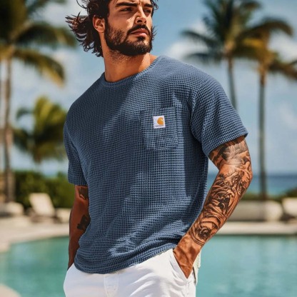 Men's Carhartt Vintage Waffle Knit Patch Pocket Short Sleeve Crew Neck T-Shirt-Unitsen