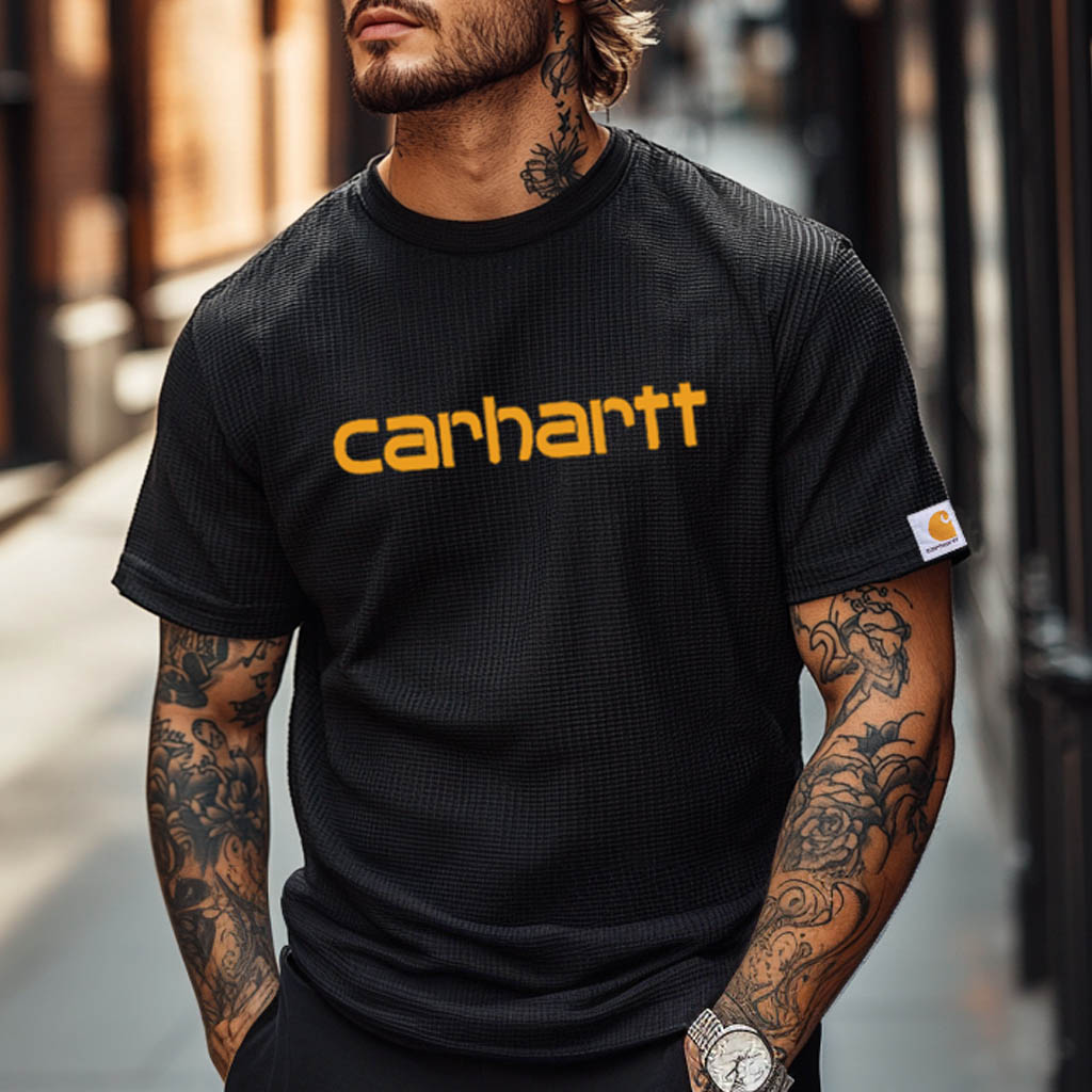 Men's Vintage Waffle Knit Surf Black Short Sleeve Crew Neck T-Shirt-Unitsen