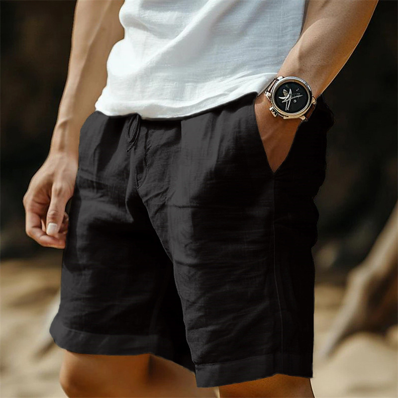 Men's Linen Pocket Drawstring Elastic Beach Surf Shorts-Unitsen