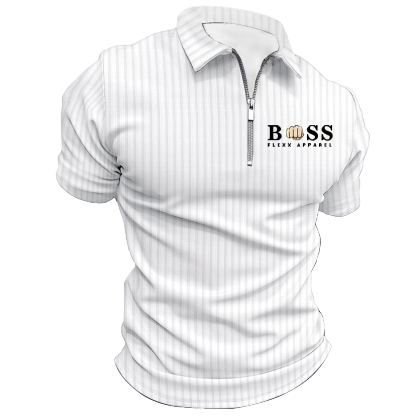 Men's T-Shirt Zipper Polo Stripe Print Outdoor Summer Daily Short Sleeve Tops-Unitsen