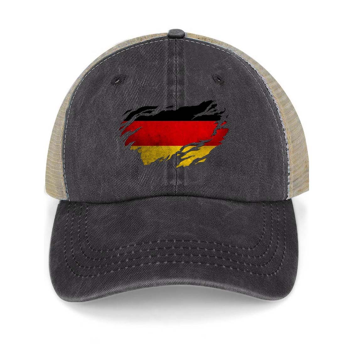 Vintage German Flag Washed Cotton Panel Mesh Sun Hat-Unitsen