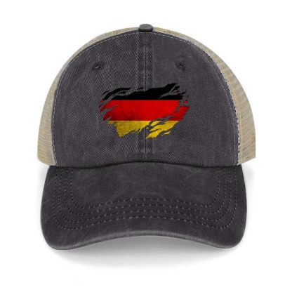 Vintage German Flag Washed Cotton Panel Mesh Sun Hat-Unitsen