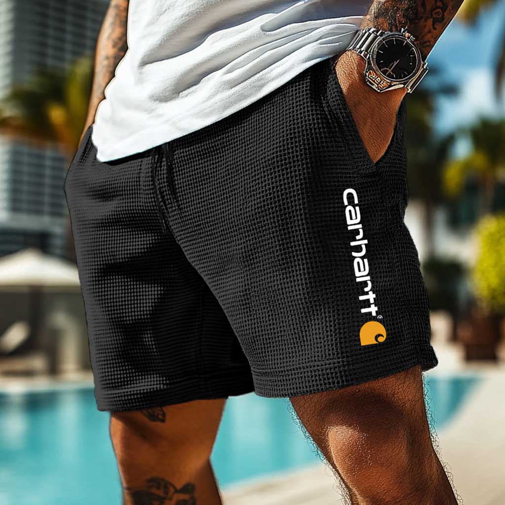 Carhartt Men's Vintage Waffle Knit Surf Light Blue Elastic Drawstring Walkshort Shorts-Unitsen