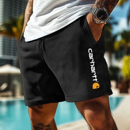 Carhartt Men's Vintage Waffle Knit Surf Light Blue Elastic Drawstring Walkshort Shorts-Unitsen