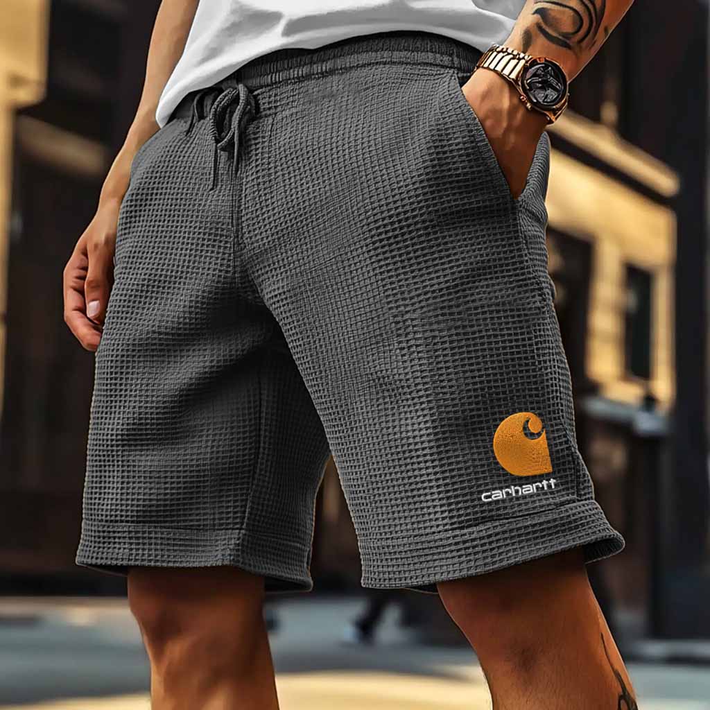 Men's Vintage Waffle Knit Surf Pocket Elastic Drawstring Shorts-Unitsen