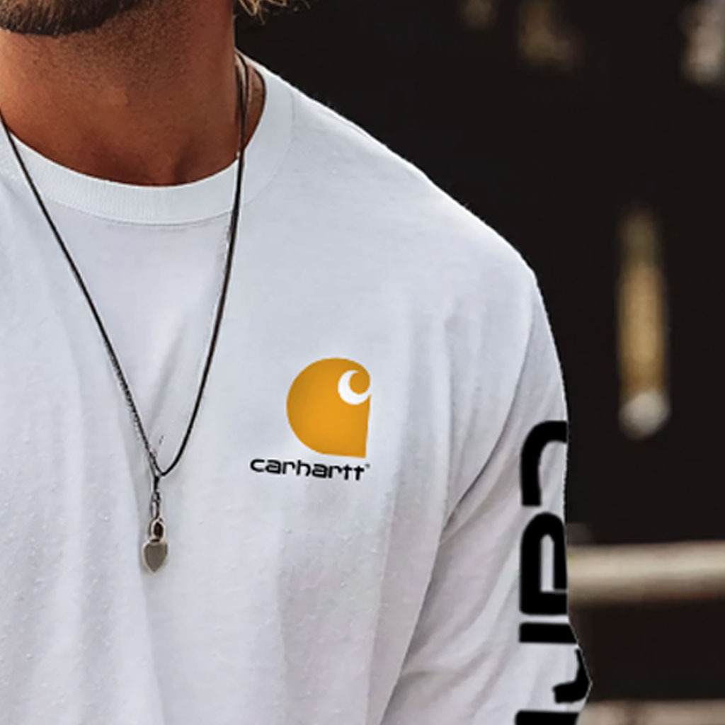 Men's Vintage White Western Denim Casual Round Neck Long Sleeve T-Shirt-Unitsen